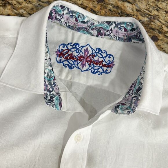 Robert Graham White Cotton Damask Long Sleeve Button Down Shirt Size 2XL - Picture 6 of 12